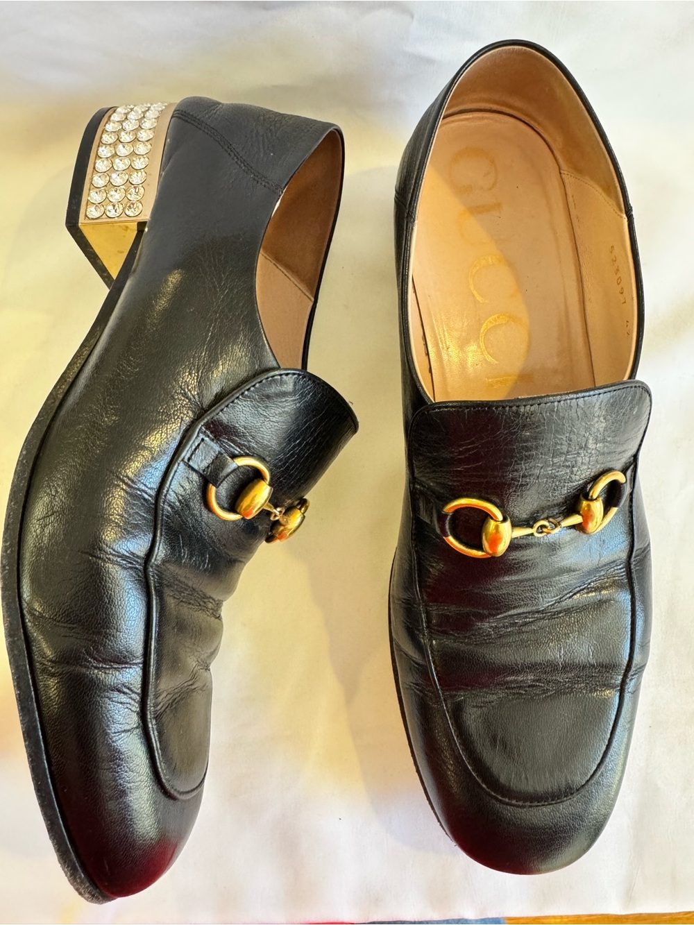 Gucci Black Leather Men's Horsebit Loafers with Gold Hardware